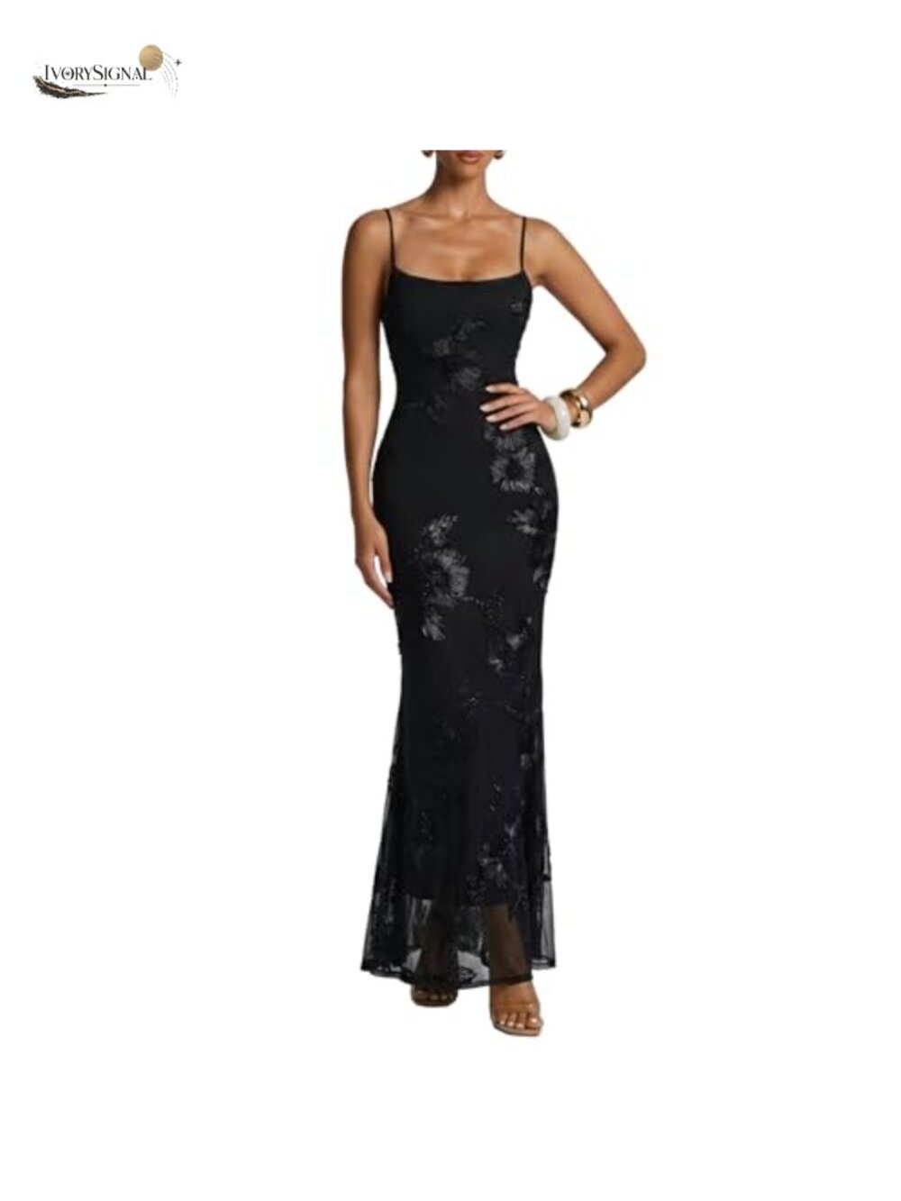 Women's Bodycon Maxi Summer Embroidery Satin Floral Mesh Dress